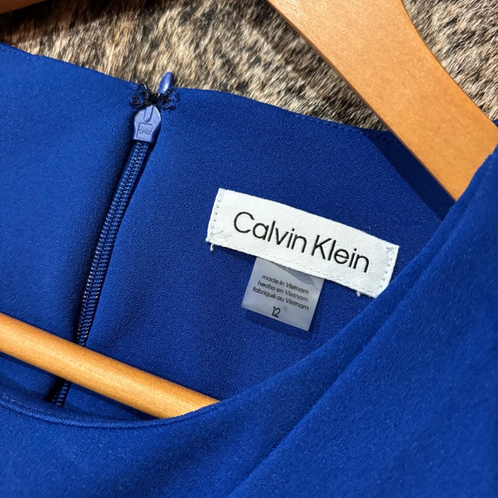 Women’s Blue Calvin Klein Dress Size 12, Beautiful Blue Sleeveless Wrap Dress - Picture 4 of 12